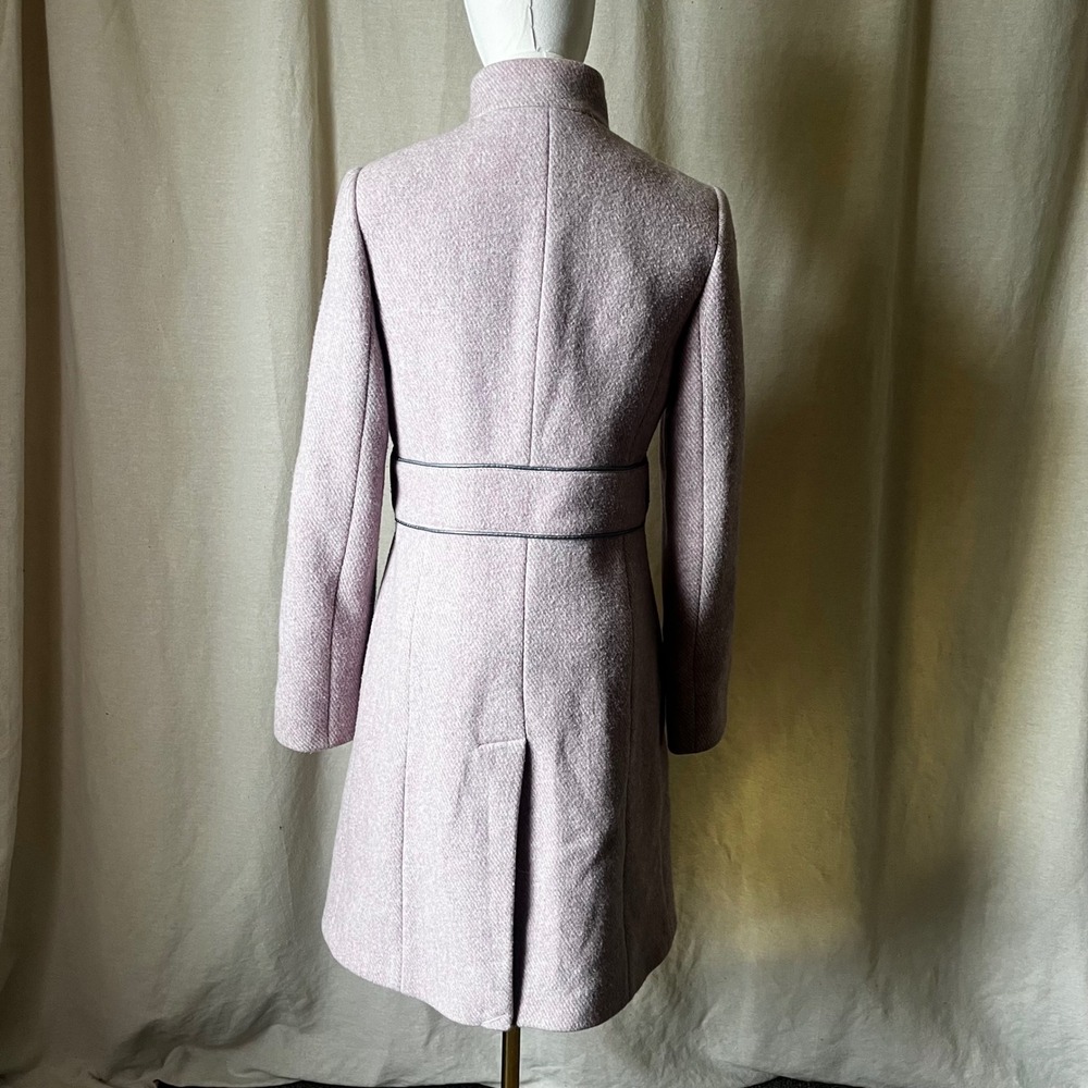 Vintage Y2K Via Spiga Pink Wool Stand Collar Coat Leather Trim Size 8 - Picture 5 of 9